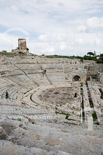  General view of the Teatro Greco di Siracusa (Greek Theatre of Syracuse) - III century B.C - Parco archeologico della Neapolis (Archaeological Park of Neapolis)  - Syracuse - Syracuse province - Italy