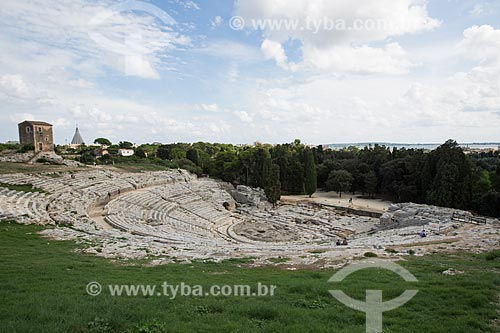  General view of the Teatro Greco di Siracusa (Greek Theatre of Syracuse) - III century B.C - Parco archeologico della Neapolis (Archaeological Park of Neapolis)  - Syracuse - Syracuse province - Italy