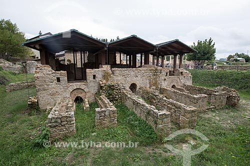  Ruins - caldarium - place of the roman baths to hot baths - of Villa Romana del Casale - old palace building IV century  - Piazza Armerina city - Enna province - Italy