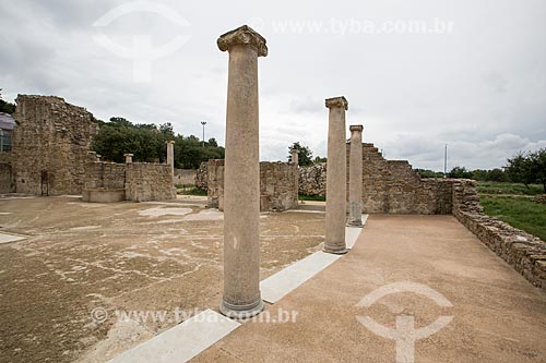  Ruins of courtyard - entrance of the Villa Romana del Casale - old palace building IV century  - Piazza Armerina city - Enna province - Italy