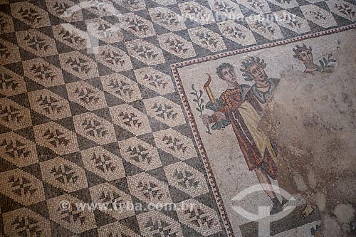  Detail of mosaic of the Vestibulo del Adventus (Vestibule of Welcome) - Villa Romana del Casale - old palace building IV century  - Piazza Armerina city - Enna province - Italy