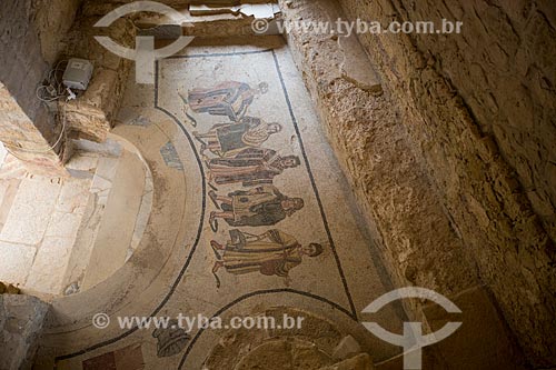  Detail of mosaic of the roman baths entrance - Villa Romana del Casale - old palace building IV century  - Piazza Armerina city - Enna province - Italy