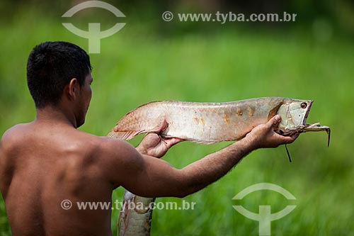  Riverine man holding aruana fish  - Manaus city - Amazonas state (AM) - Brazil
