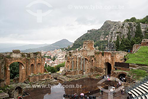  General view of the Teatro Antico di Taormina (Ancient Theatre of Taormina) - II century  - Taormina city - Messina province - Italy