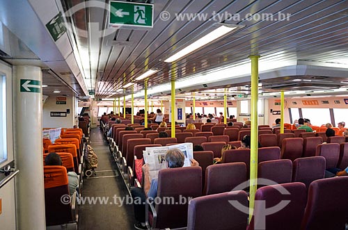 Inside of the catamaran that makes crossing between Rio de Janeiro and Paqueta with emergency exit sign  - Rio de Janeiro city - Rio de Janeiro state (RJ) - Brazil