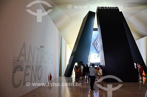  Anthropocene facilities - six pillars ten meters with projections showing human interference in the planet - part of the permanent exhibit of Amanha Museum (Museum of Tomorrow)  - Rio de Janeiro city - Rio de Janeiro state (RJ) - Brazil