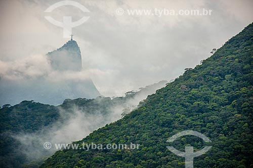  View of Christ the Redeemer from trail to Pedra Bonita (Bonita Stone) - Tijuca National Park  - Rio de Janeiro city - Rio de Janeiro state (RJ) - Brazil