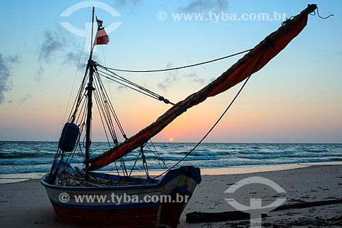  View of berthed boat - Joanes Beach during the dawn  - Salvaterra city - Para state (PA) - Brazil