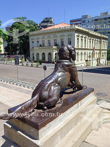  Sculpture - Marechal Deodoro Square - also known as Matriz Square - with the Sao Pedro Theater (1858) in the background  - Porto Alegre city - Rio Grande do Sul state (RS) - Brazil