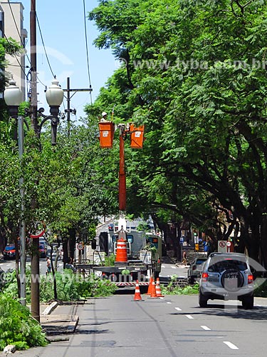  Labourers of Henerge - power transmission services concessionaire of Rio Grande do Sul state - pruning tree in Borges de Medeiros Avenue  - Porto Alegre city - Rio Grande do Sul state (RS) - Brazil