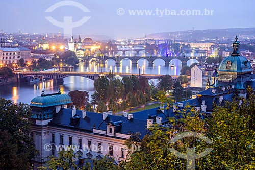  View of the Vltava River with the Prague in the background during nightfall  - Prague - Central Bohemian Region - Czech Republic