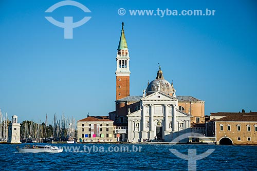  View of Basilica di San Giorgio Maggiore (Saint Giorgio Maggiore Basilica) - 1610 - with belfry of the Basilica di San Marco - from Venice Grand channel  - Venice - Venice province - Italy