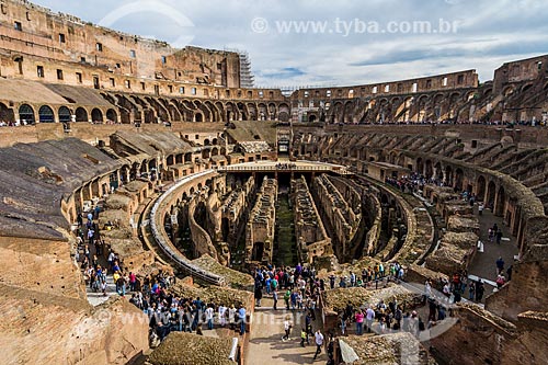  Tourists inside of the Coliseum - also known as the Flavian Amphitheatre  - Rome - Rome province - Italy