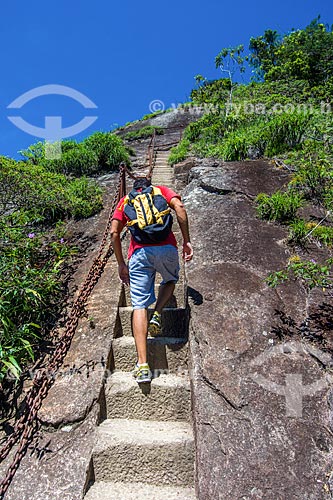  Tourist climbing the access stairs to the Tijuca Peak  - Rio de Janeiro city - Rio de Janeiro state (RJ) - Brazil