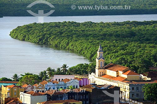  View of the Sao Frei Pedro Goncalves Church (1840) with the Sanhaua Rivern the background  - Joao Pessoa city - Paraiba state (PB) - Brazil