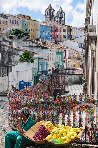  Fruits to sale - entrance of the Nossa Senhora do Rosario dos Pretos Church (XVIII century)  - Salvador city - Bahia state (BA) - Brazil