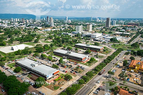  Aerial photo of the Palmas city with the Luis Carlos Prestes Memorial (1996) - to the left - the Department of Education and Culture, Health and Public Security and the Palmas Shopping in the background  - Palmas city - Tocantins state (TO) - Brazil