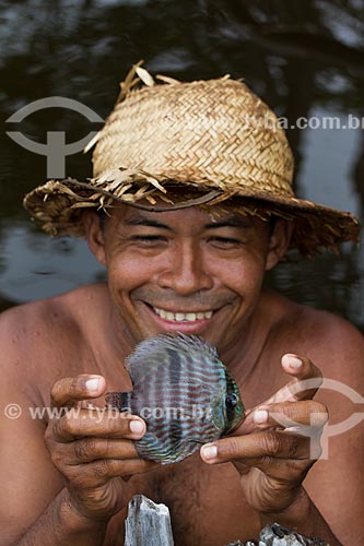  Riverine fishing Heckel discus (Symphysodon discus) - Negro River  - Barcelos city - Amazonas state (AM) - Brazil