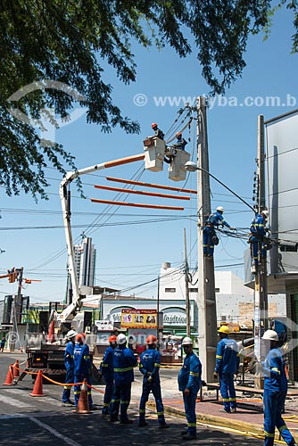  Men working in the maintenance of electric network  - Petrolina city - Pernambuco state (PE) - Brazil