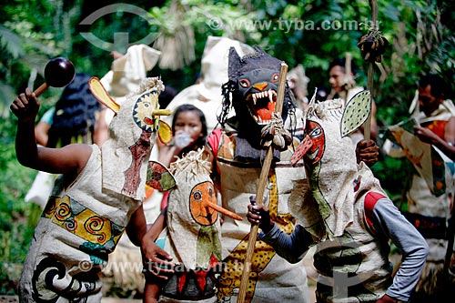  Masked during the Moça Nova Ritual - Tikunas Indians of Alto Solimoes  - Tabatinga city - Amazonas state (AM) - Brazil
