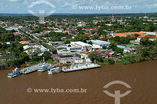  Aerial photo of gas station - waterfront of Amazonas River  - Parintins city - Amazonas state (AM) - Brazil