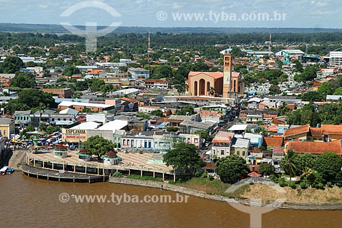  Aerial photo of Cristo Redentor Square - also known as Digital Square - with the Cathedral of Nossa Senhora do Carmo in the background  - Parintins city - Amazonas state (AM) - Brazil