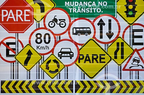  Poster with traffic signposts  - Buritama city - Sao Paulo state (SP) - Brazil