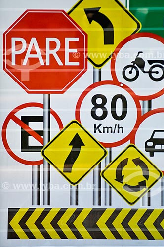  Poster with traffic signposts  - Buritama city - Sao Paulo state (SP) - Brazil