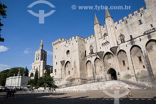  View of Palais des Papes (Palace of the Popes) - 1345 - with Notre-Dame dos Doms Cathedral in the background  - Avignon city - Vaucluse department - France
