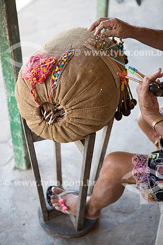  Detail of woman weaving - bobbin lace  - Raposa city - Maranhao state (MA) - Brazil