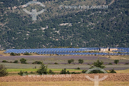  Solar photovoltaic modules and lavender fields near to Ferrassieres city  - Ferrassieres city - Drome department - France