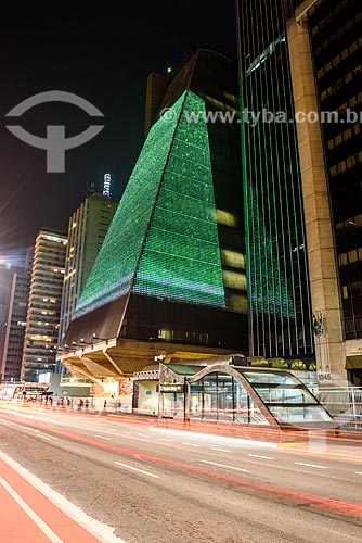  Detail of facade of the Federation of Sao Paulo State Industries (FIESP) building illuminated - Paulista Building  - Sao Paulo city - Sao Paulo state (SP) - Brazil