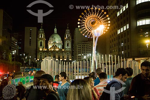  Olympic pyre and Nossa Senhora da Candelaria Church in the background  - Rio de Janeiro city - Rio de Janeiro state (RJ) - Brazil