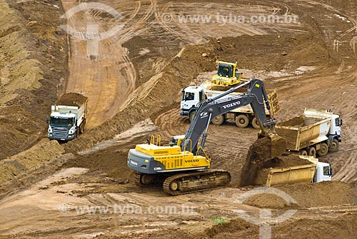  Bulldozer carrying trucks - phosphate mine - used to make fertilizers  - Araxa city - Minas Gerais state (MG) - Brazil