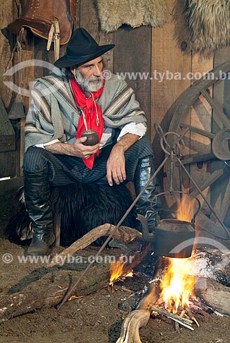  Gaucho with typical clothes and mate  - Canela city - Rio Grande do Sul state (RS) - Brazil