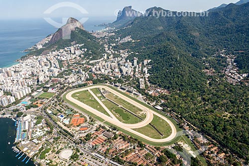  Aerial photo of the Gavea Hippodrome with the Rock of Gavea in the background  - Rio de Janeiro city - Rio de Janeiro state (RJ) - Brazil