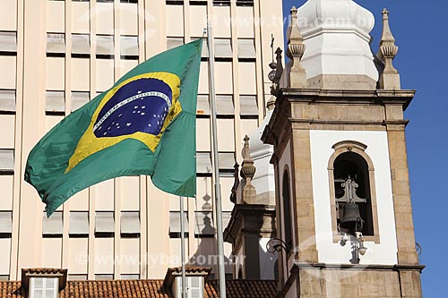  Detail of Brazilian flag hoisted opposite to Sao Jose Church (1816)  - Rio de Janeiro city - Rio de Janeiro state (RJ) - Brazil