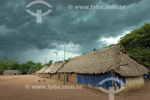  Huts of Moikarako Tribe - Kayapo Indigenous Land - with clouds  - Sao Felix do Xingu city - Para state (PA) - Brazil