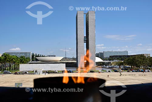  View of the National Congress from pyre of Pantheon of the Fatherland and Liberty Tancredo Neves - Three Powers Square  - Brasilia city - Distrito Federal (Federal District) (DF) - Brazil