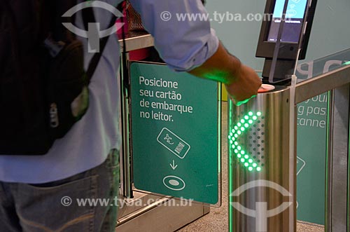  Detail of turnstile for access to the boarding area - new method of boarding - Antonio Carlos Jobim International Airport  - Rio de Janeiro city - Rio de Janeiro state (RJ) - Brazil