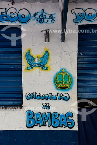 Facade of bar that says: encontro de bambas (meeting of bambas) with Portela and Imperio Serrano symbols  - Rio de Janeiro city - Rio de Janeiro state (RJ) - Brazil