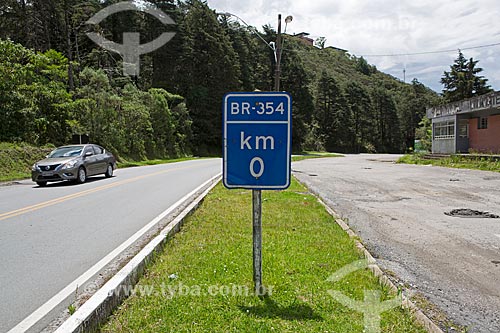  Plaque indicating the km 0 of BR-354 highway  - Resende city - Rio de Janeiro state (RJ) - Brazil