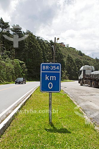  Plaque indicating the km 0 of BR-354 highway  - Resende city - Rio de Janeiro state (RJ) - Brazil