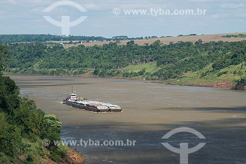  Ferry carrying cargo transportation - Parana River  - Foz do Iguacu city - Parana state (PR) - Brazil