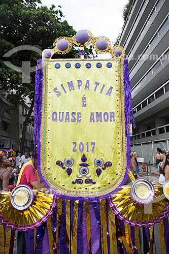  Detail of banner of the Simpatia e Quase Amor carnival street troup - Teixeira de Melo Street  - Rio de Janeiro city - Rio de Janeiro state (RJ) - Brazil