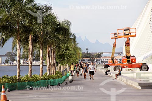  View of side facade of the Amanha Museum (Museum of Tomorrow) with the Dedo de Deus Peak  - Rio de Janeiro city - Rio de Janeiro state (RJ) - Brazil