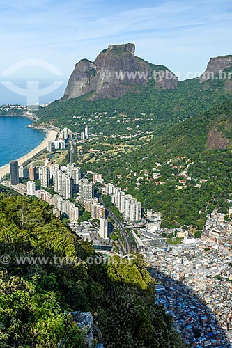  View of Sao Conrado neighborhood from Morro Dois Irmaos (Two Brothers Mountain) trail with the Rock of Gavea in the background  - Rio de Janeiro city - Rio de Janeiro state (RJ) - Brazil