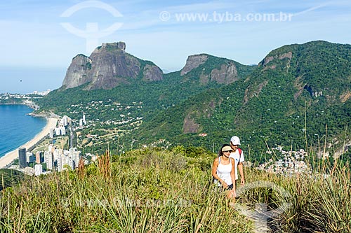  View of Sao Conrado neighborhood from Morro Dois Irmaos (Two Brothers Mountain) trail with the Rock of Gavea in the background  - Rio de Janeiro city - Rio de Janeiro state (RJ) - Brazil