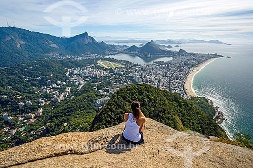  General view of Rio de Janeiro city waterfront from Morro Dois Irmaos (Two Brothers Mountain) trail with Christ the Redeemer in the background  - Rio de Janeiro city - Rio de Janeiro state (RJ) - Brazil