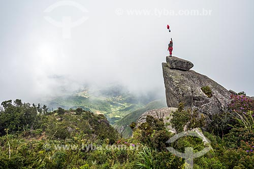 Woman with balloon - summit of the Caledonia Peak - Tres Picos State Park  - Nova Friburgo city - Rio de Janeiro state (RJ) - Brazil